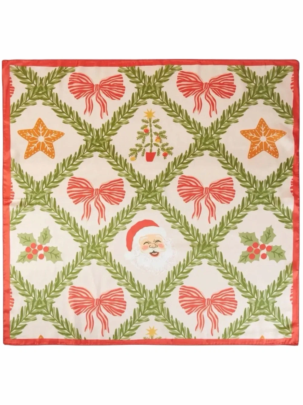 New Red Bow Gold Star Christmas Tree Santa Holly Square-shaped Christmas Scarf